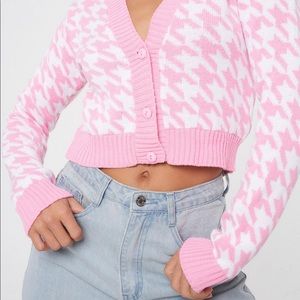 Missguided Pink Houndstooth Crop Sweater